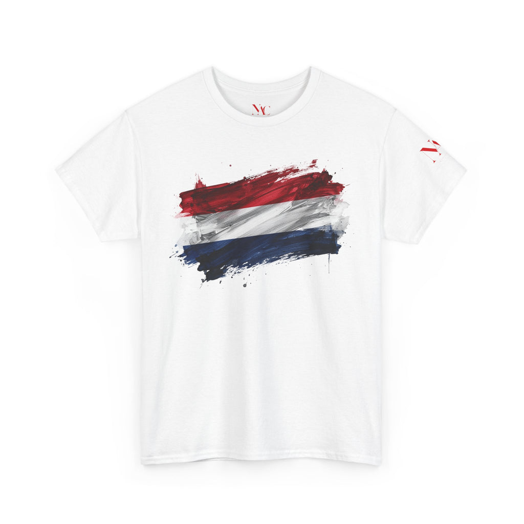 T-Shirt mit niederländischer Flagge im Pinselstrich-Design | Vintage-T-Shirt mit niederländischem Fußball-Wappen