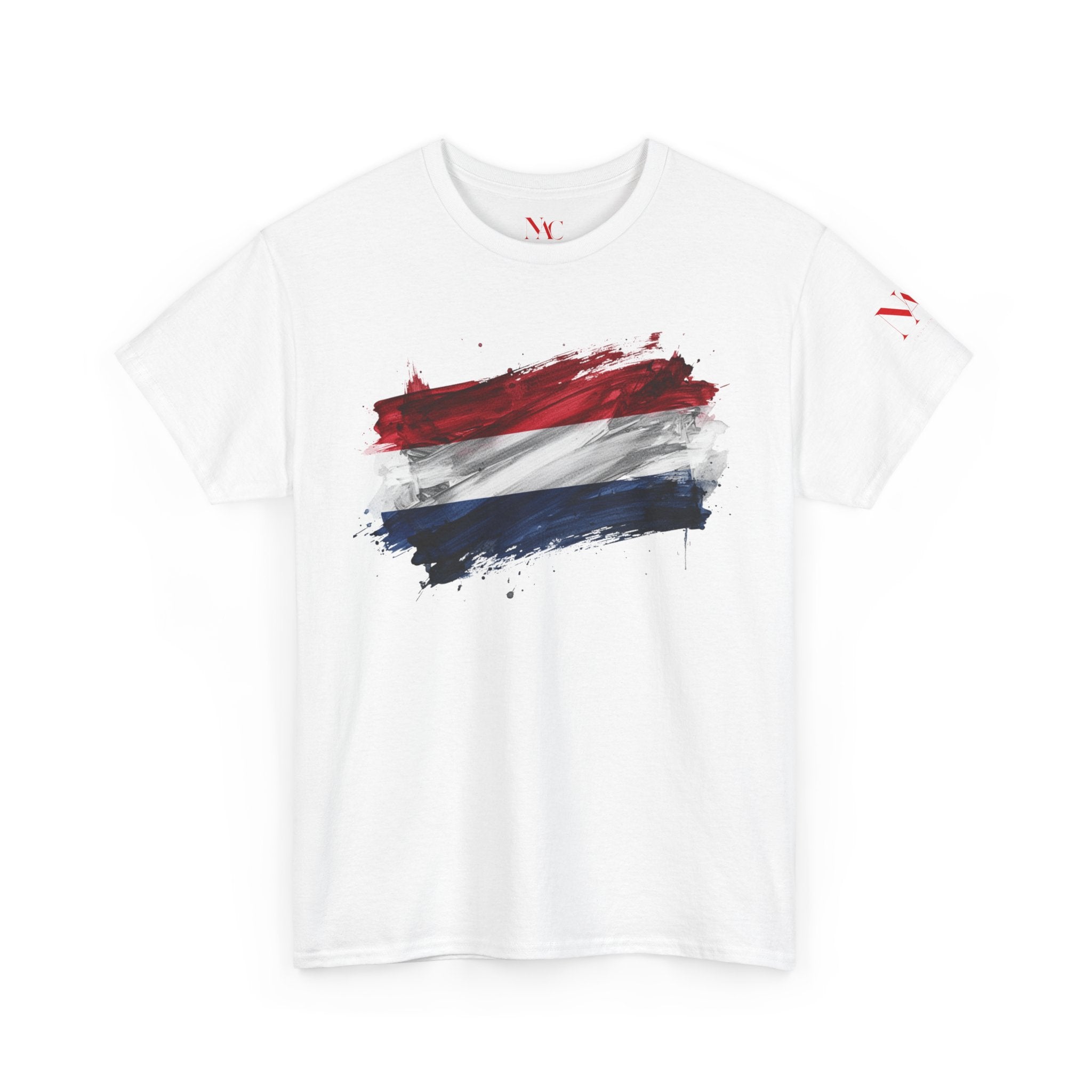 T-Shirt mit niederländischer Flagge im Pinselstrich-Design | Vintage-T-Shirt mit niederländischem Fußball-Wappen