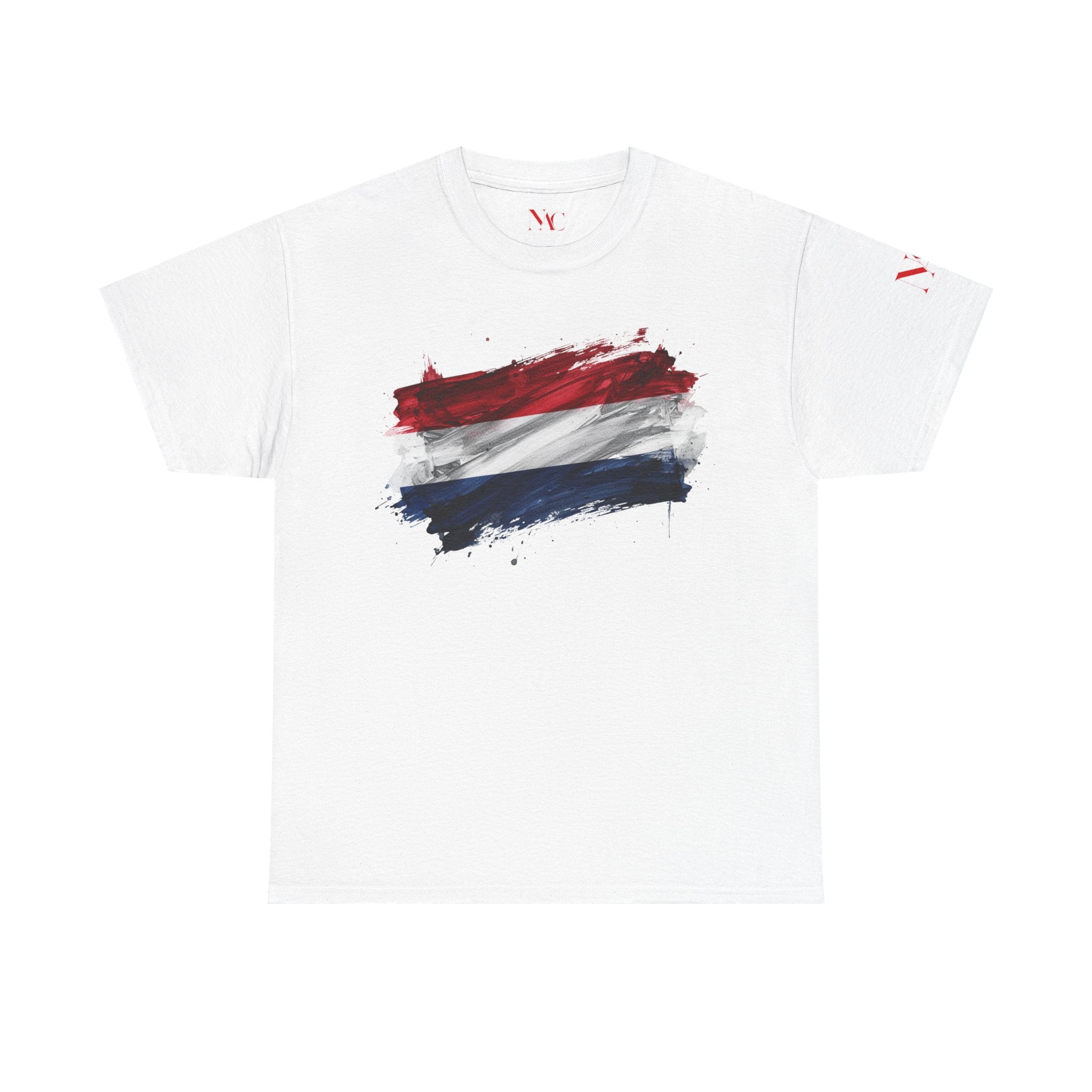 T-Shirt mit niederländischer Flagge im Pinselstrich-Design | Vintage-T-Shirt mit niederländischem Fußball-Wappen