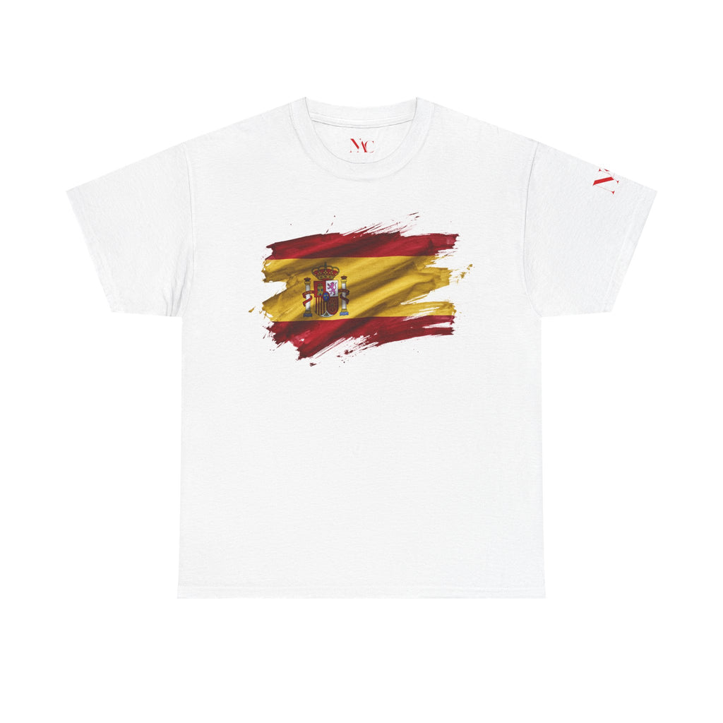 T-Shirt mit spanischer Flagge und Pinselstrich-Motiv | Fußball-Wappen Spaniens auf dem Rücken