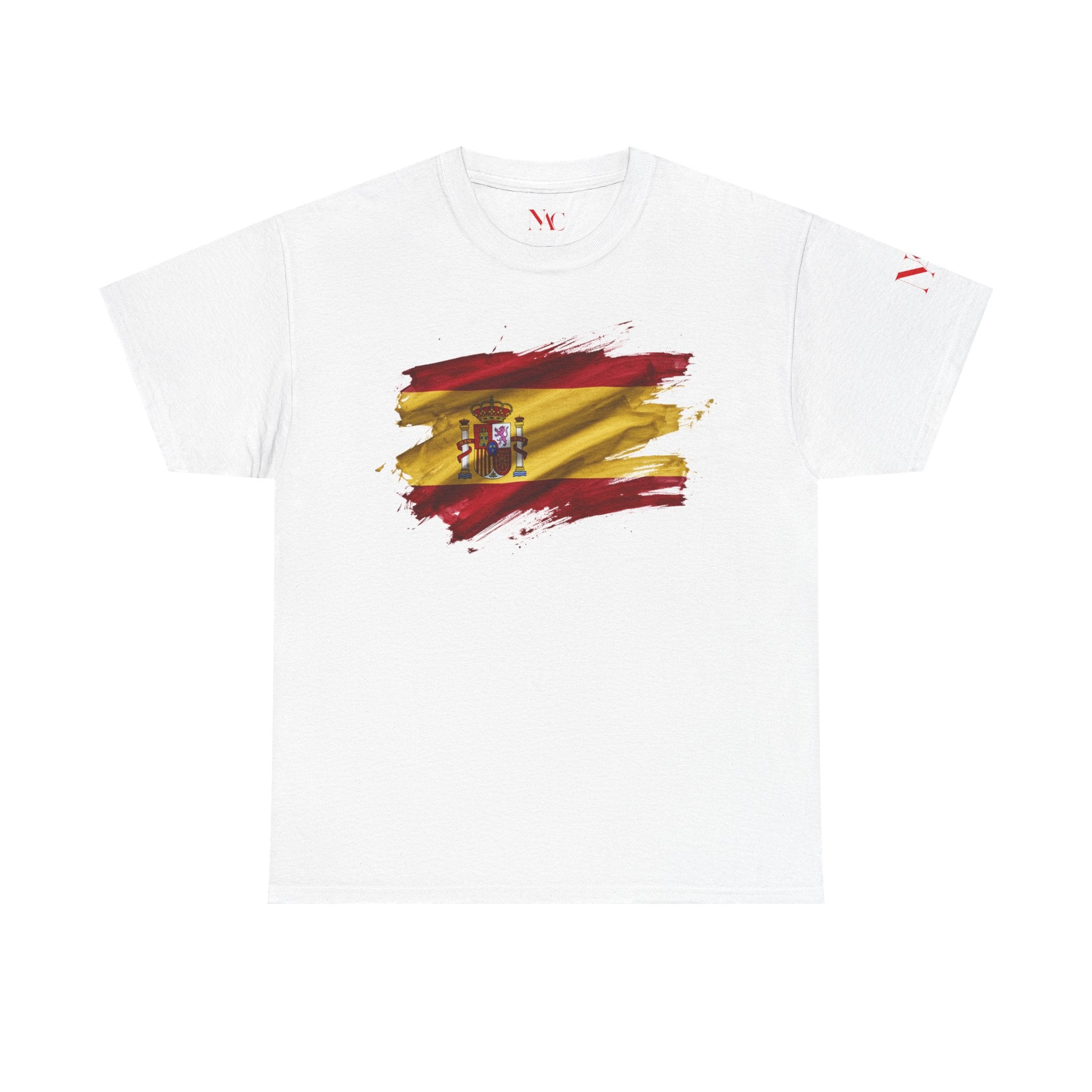 T-Shirt mit spanischer Flagge und Pinselstrich-Motiv | Fußball-Wappen Spaniens auf dem Rücken