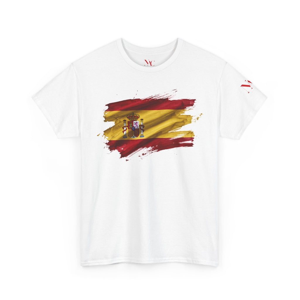 T-Shirt mit spanischer Flagge und Pinselstrich-Motiv | Fußball-Wappen Spaniens auf dem Rücken