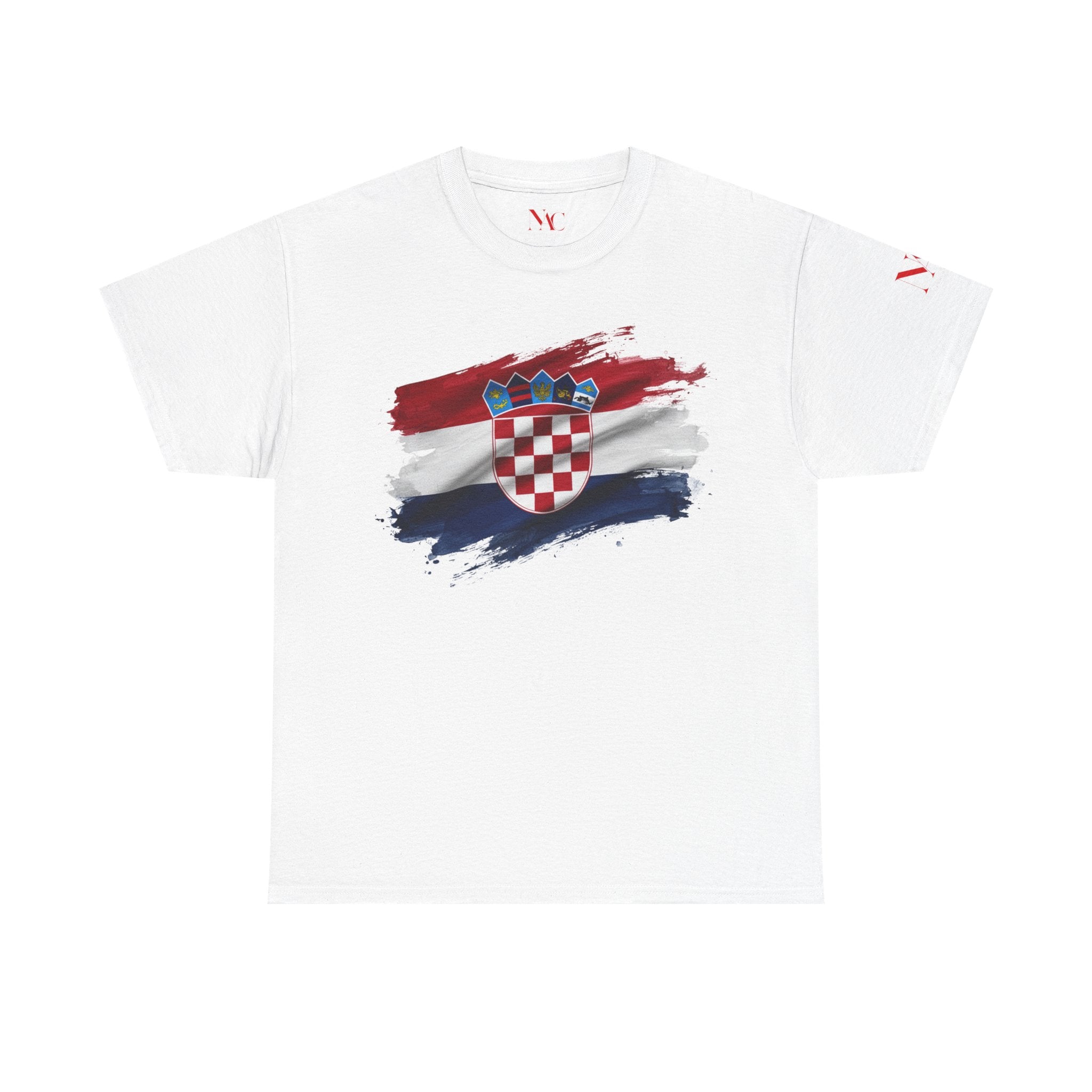 T-Shirt mit kroatischer Flagge im Pinselstrich-Design | Shirt mit kroatischem Fußball-Wappen