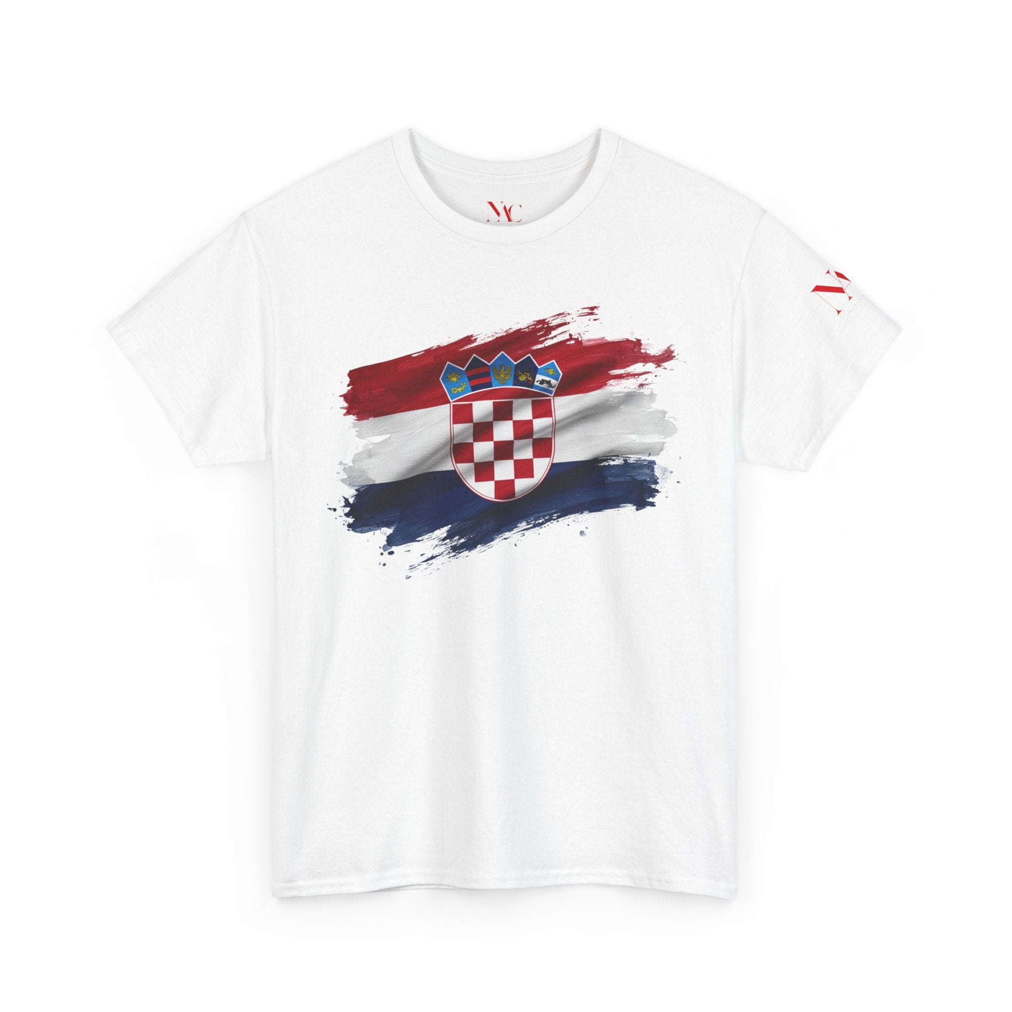 T-Shirt mit kroatischer Flagge im Pinselstrich-Design | Shirt mit kroatischem Fußball-Wappen